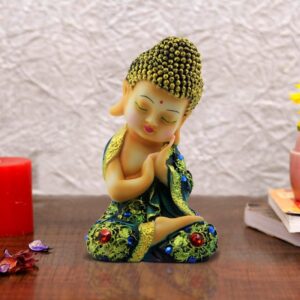 Handcrafted Ployresin Lord Buddha Sitting And Sleeping Green Colour Statue Showpiece Home Decor/Office Decor/Spiritual Gift - Karigaari India Aesthetic Home Decor