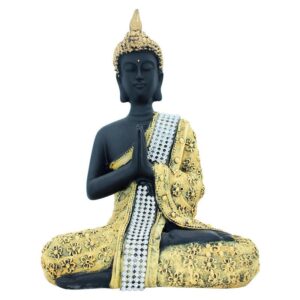Handcrafted Ployresin Lord Buddha Sitting Black And Yellow Colour Statue Showpiece Home Decor/Office Decor/Spiritual Gift - Karigaari India Aesthetic Home Decor