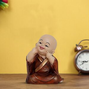 Handcrafted Ployresin Lord Buddha Sitting With Putting Fingers On Chicks Statue Showpiece Home Decor/Office Decor/Spiritual Gift, Shiny Brown - Karigaari India Aesthetic Home Decor