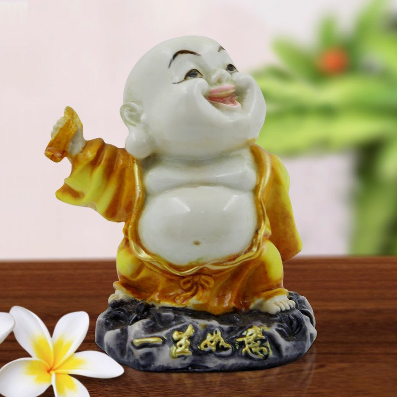 Artistic Artisan Ployresin Lord Buddha Standing On Stone And Laughing Idol Decor Piece Home Decoration Office Decor Spiritual Gift Yellow 1 Handcrafted Ployresin Lord Buddha Standing On Stone And Laughing Statue Showpiece Home Decor/Office Decor/Spiritual Gift, Yellow - Karigaari India Aesthetic Home Decor