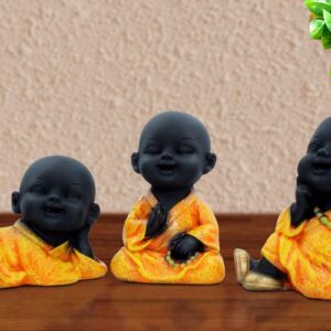 Handcrafted Ployresin Lord Buddha Three Sleeping, Praying And Thinking Statue Showpiece Home Decor/Office Decor/Spiritual Gift, Black And Orange - Karigaari India Aesthetic Home Decor