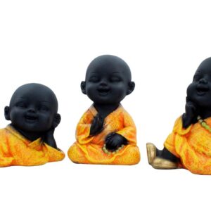 Handcrafted Ployresin Lord Buddha Three Sleeping, Praying And Thinking Statue Showpiece Home Decor/Office Decor/Spiritual Gift, Black And Orange - Karigaari India Aesthetic Home Decor