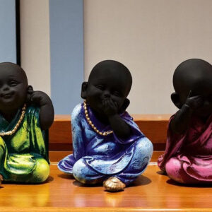 Handcrafted Ployresin Sitting Lord Buddha Statue Green, Blue And Pink Colour Showpiece Home Decor/Office Decor/Spiritual Gift, Three Pieces - Karigaari India Aesthetic Home Decor