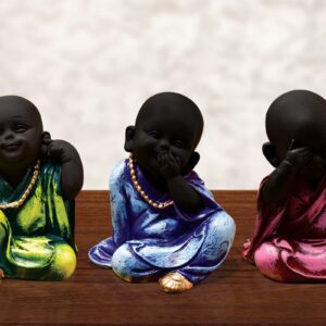 Handcrafted Ployresin Sitting Lord Buddha Statue Green, Blue And Pink Colour Showpiece Home Decor/Office Decor/Spiritual Gift, Three Pieces - Karigaari India Aesthetic Home Decor