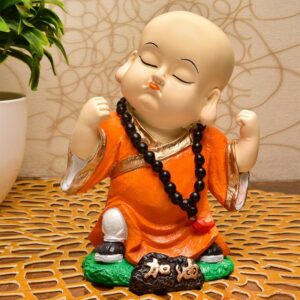 Handcrafted Ployresin Standing And Making Fist Of Fingers Lord Buddha Orange Colour Statue Showpiece Home Decor/Office Decor/Spiritual Gift - Karigaari India Aesthetic Home Decor
