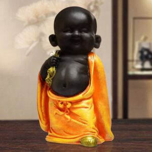Handcrafted Ployresin Standing Orange Colour  Lord Buddha Statue Showpiece Home Decor/Office Decor/Spiritual Gift - Karigaari India Aesthetic Home Decor