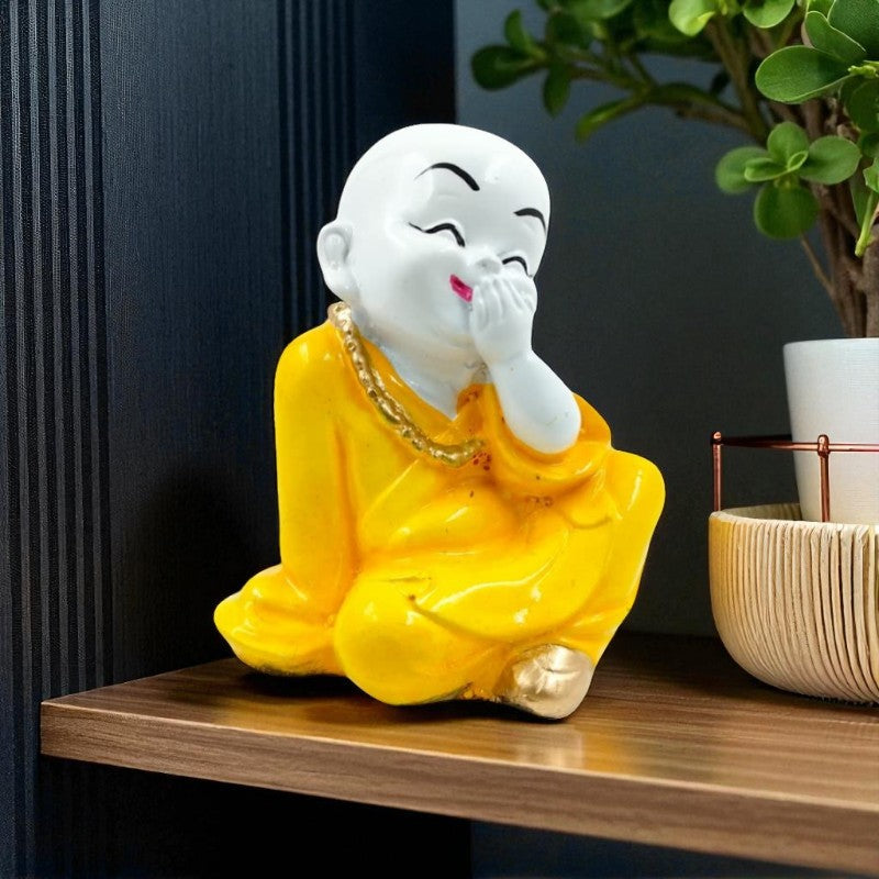 Artistic Calm Giggling Baby Monk Buddha Resin Crafted Smiling Sitting Figurine For Inner Joy Zen Home Decor Serene Gifting Stylish Accent 1