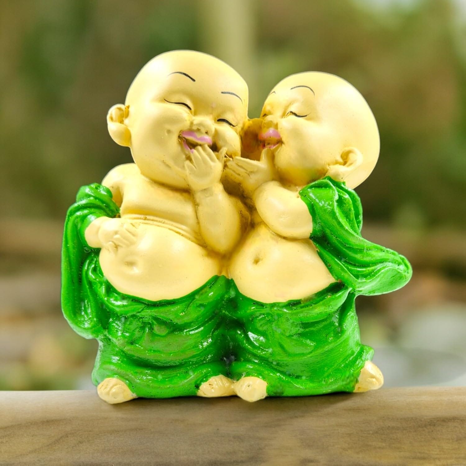 Artistic Charming Laughing Buddha Monk Pair Resin Statue For Joy Friendship Home Decoration Artful Decor Piece 1