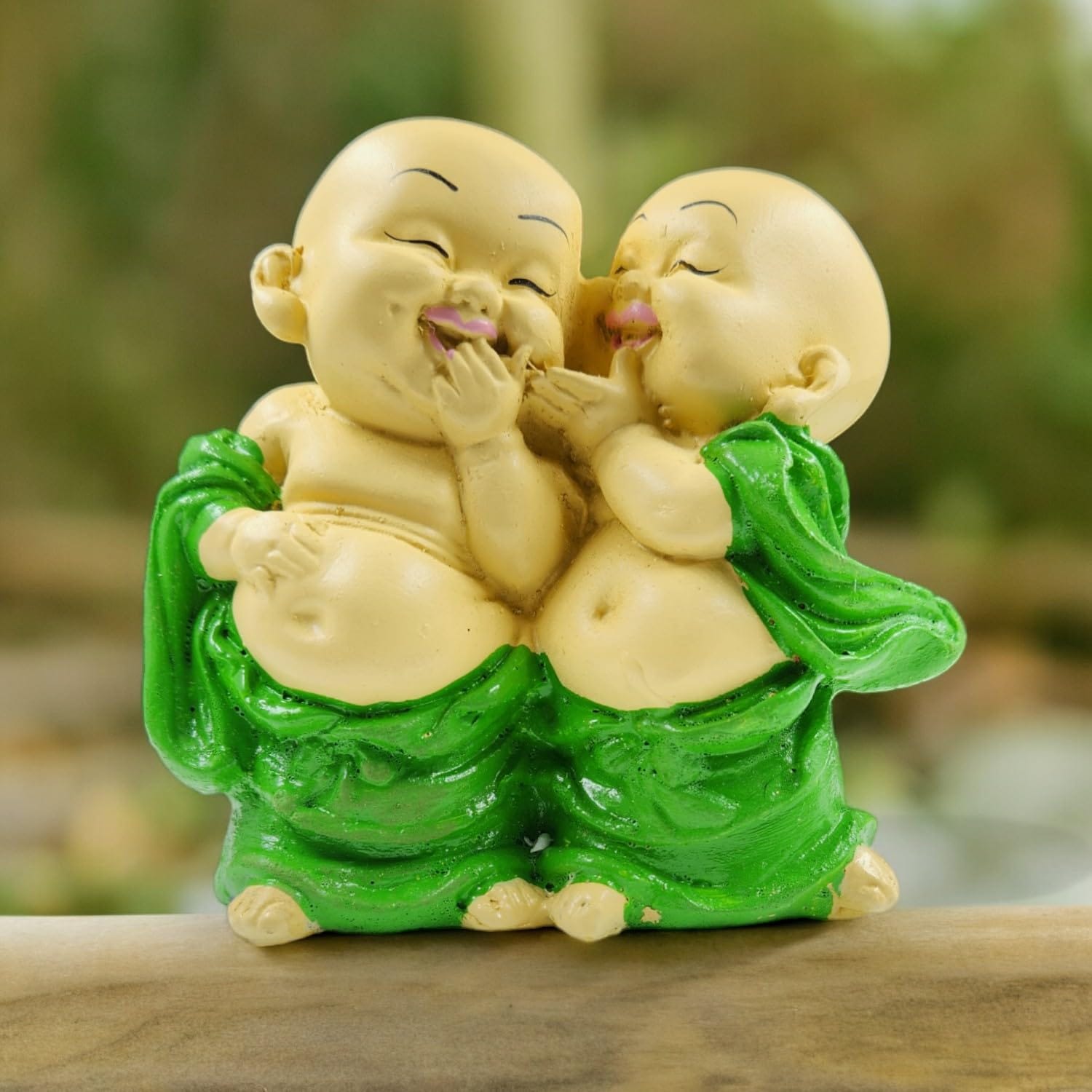 Artistic Charming Laughing Buddha Monk Pair Resin Statue For Joy Friendship Home Decoration Artful Decor Piece 2