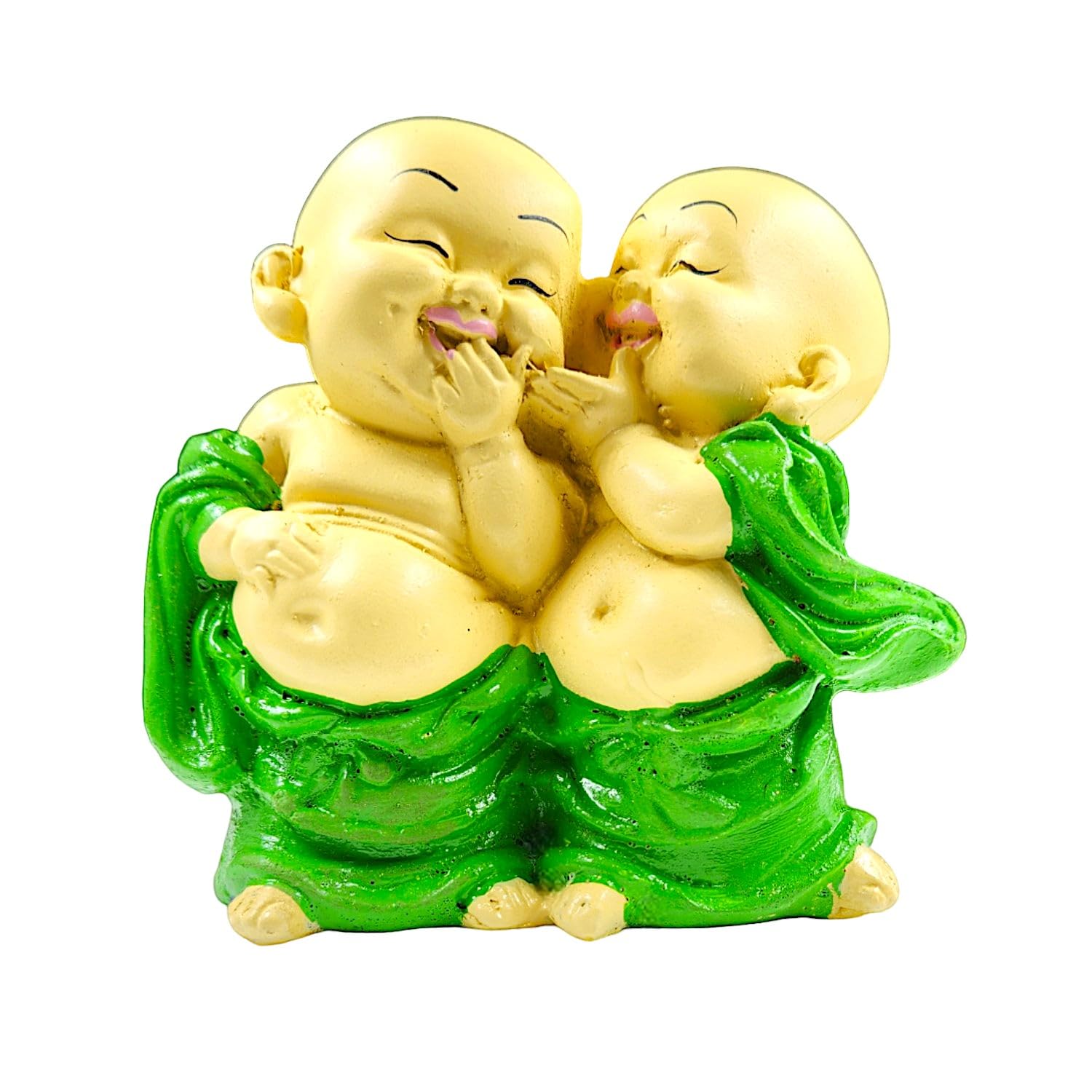 Artistic Charming Laughing Buddha Monk Pair Resin Statue For Joy Friendship Home Decoration Artful Decor Piece 3