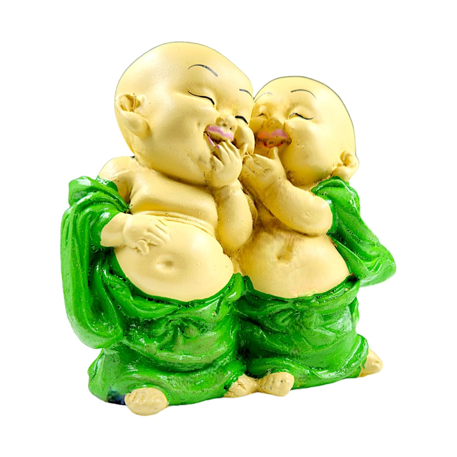 Artistic Charming Laughing Buddha Monk Pair Resin Statue For Joy Friendship Home Decoration Artful Decor Piece 4
