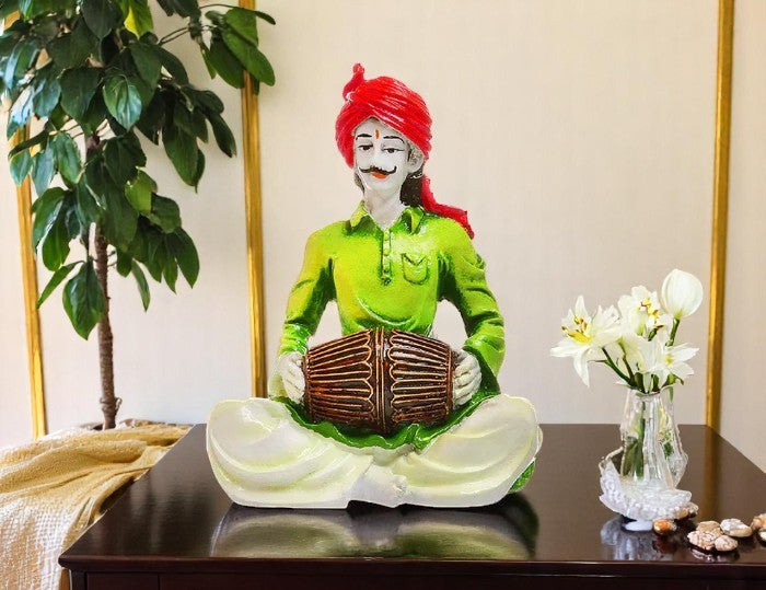 Artistic Classic Sounds Of Rajasthan One Of A Kind Resin Man With Drum Figurine Indian Folk Music Decor Modern Ornament 1 Traditional Sounds of Rajasthan: Unique Resin Man with Drum Statue - Indian Folk Music Decor - Karigaari India Aesthetic Home Decor