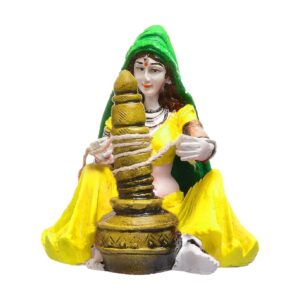 Vibrant Rajasthani Woman: Handcrafted Resin Lady with Butter Churn Figurine - Cultural Decor & Gift - Karigaari India Aesthetic Home Decor