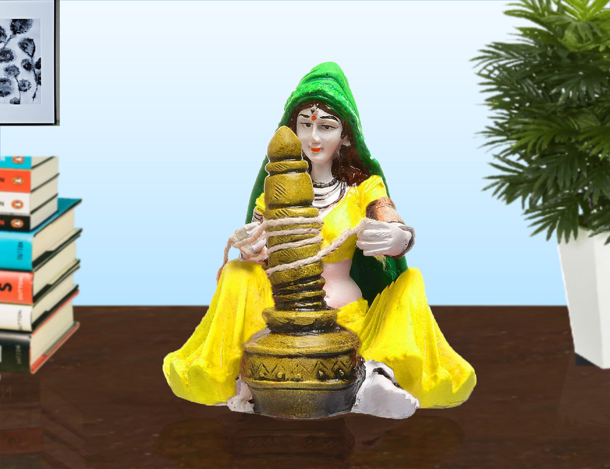 Artistic Colorful Rajasthani Woman Artisan Resin Lady With Butter Churn Figure Cultural Decoration Gift Home Decor Accent 5 Vibrant Rajasthani Woman: Handcrafted Resin Lady with Butter Churn Figurine - Cultural Decor & Gift - Karigaari India Aesthetic Home Decor