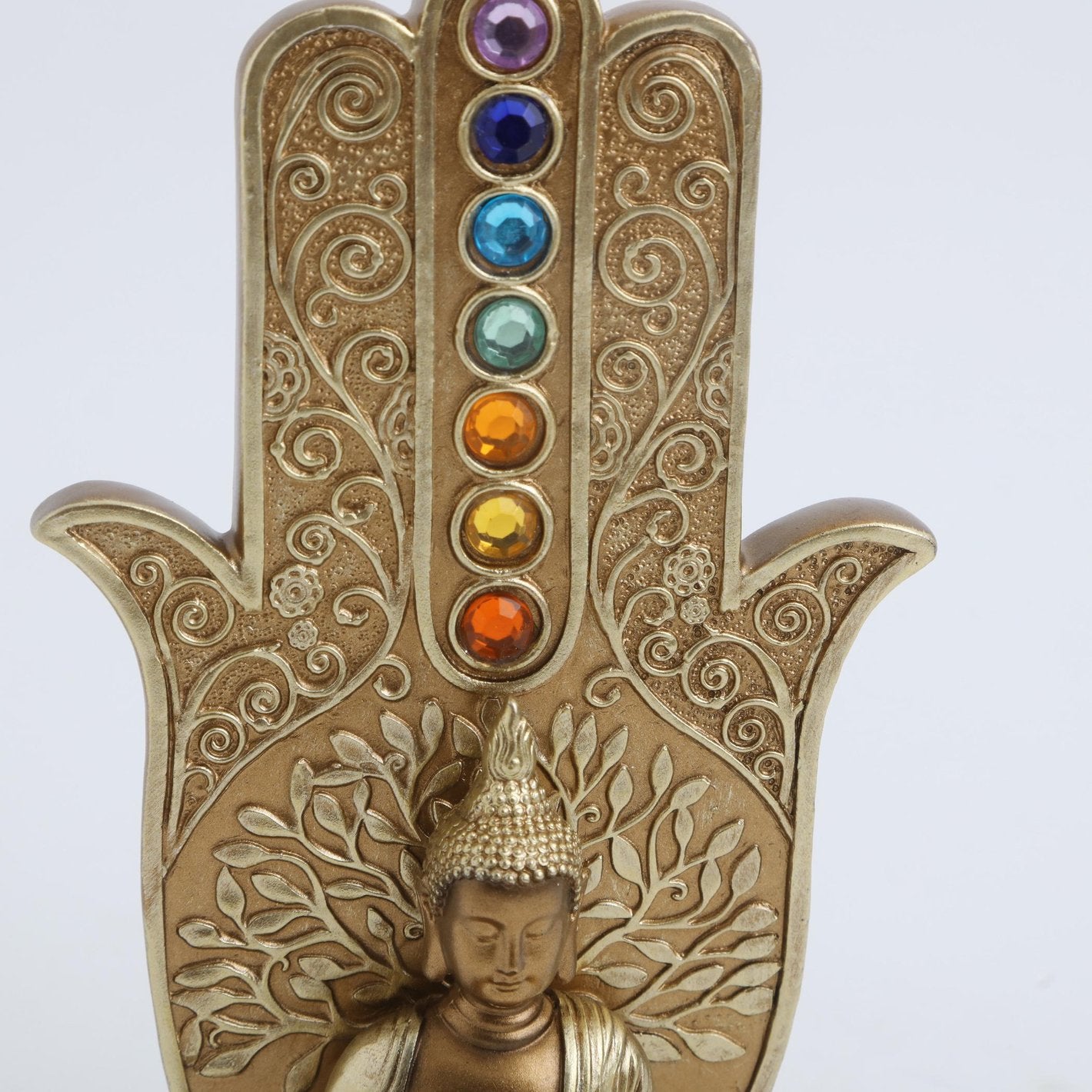 Artistic Golden Seven Chakras And Buddha Idol With Hamsa Artisan Resin Spiritual Decoration For Home Office Gifting Premium Home Decor 10 Golden seven Chakras and Buddha Statue with Hamsa Hand Resin Spiritual Decor for Home, Office & Gifting - Karigaari India Aesthetic Home Decor