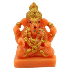 Lord Ganesha Sitting And Giving Blessing Orange Colour Idol for Home Decor - Karigaari India Aesthetic Home Decor