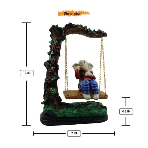 Lord Ganesha Sitting on Jhula Under Tree Multicolor Idol for Home Decor - Karigaari India Aesthetic Home Decor