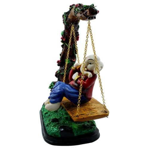 Lord Ganesha Sitting on Jhula Under Tree Multicolor Idol for Home Decor - Karigaari India Aesthetic Home Decor