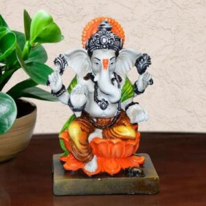 Lord Ganesha Idol Sitting On Lotus Orange Color Best for Home Decor - Karigaari India Aesthetic Home Decor