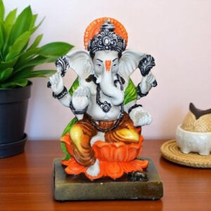 Lord Ganesha Idol Sitting On Lotus Orange Color Best for Home Decor - Karigaari India Aesthetic Home Decor