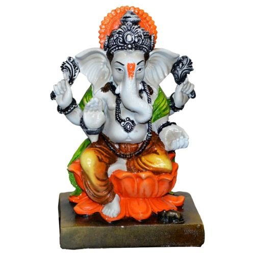 Lord Ganesha Idol Sitting On Lotus Orange Color Best for Home Decor - Karigaari India Aesthetic Home Decor