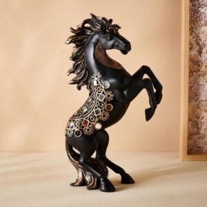 Majestic Rearing Black Horse Statue Decorative Resin Showpiece for Home, Office, and Vastu Success Symbol - Karigaari India Aesthetic Home Decor