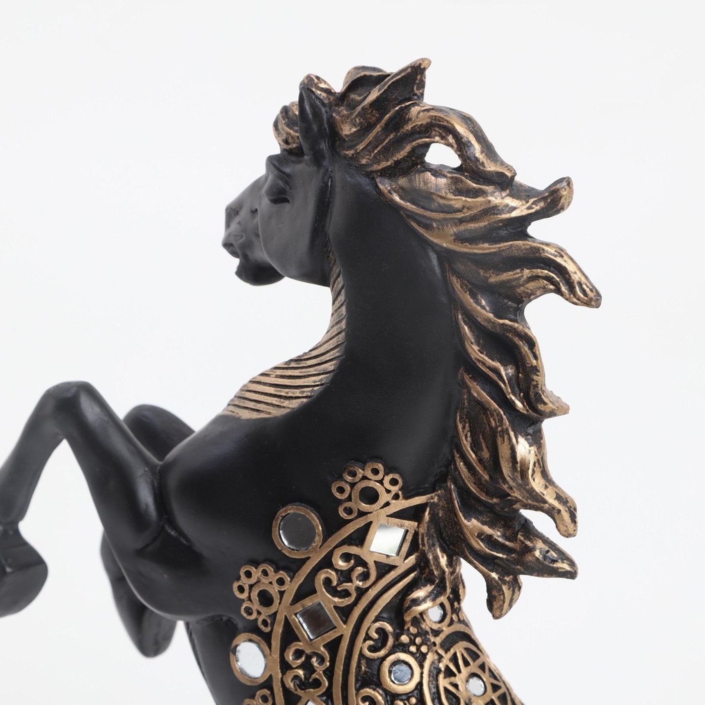 Artistic Majestic Rearing Black Horse Figurine Decorative Resin Centerpiece For Home Office And Vastu Success Symbol Luxurious Accent 2 Majestic Rearing Black Horse Statue Decorative Resin Showpiece for Home, Office, and Vastu Success Symbol - Karigaari India Aesthetic Home Decor