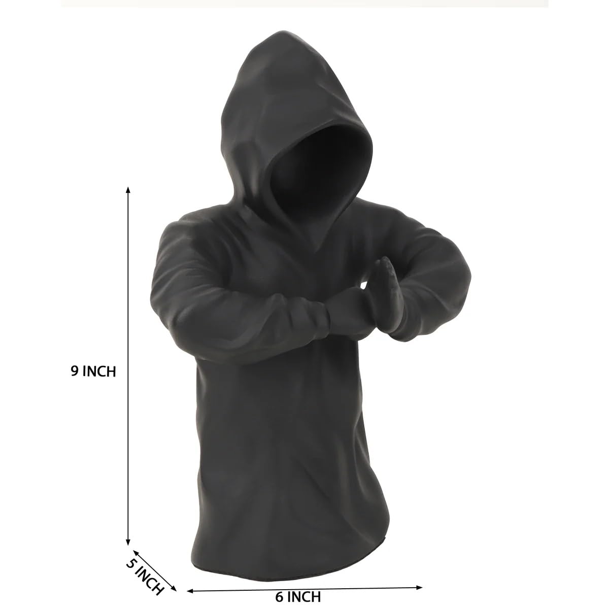 Artistic Mysterious Black Resin Hooded Faceless Man Figure Modern Contemporary Statue For Home Decor Office One Of A Kind Gifting Decorative Piece 4