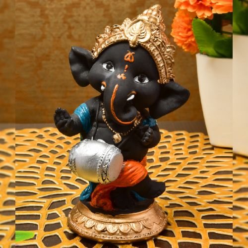 Unique Design Little Lord Ganesha Playing Instruments Idol Black Color Best Item for Home Decor - Karigaari India Aesthetic Home Decor