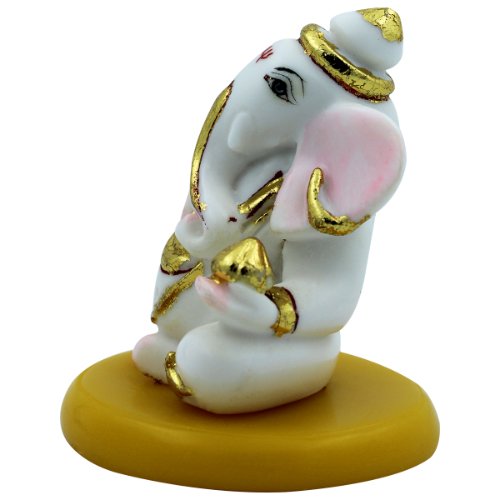 Artistic One Of A Kind Design Lord Ganesha Sitting White Colour Figurine With Golden Ornaments For Home Home Decor Home Decoration 4 Unique Design Lord Ganesha Sitting White Colour Idol With Golden Ornaments for Home Decor - Karigaari India Aesthetic Home Decor