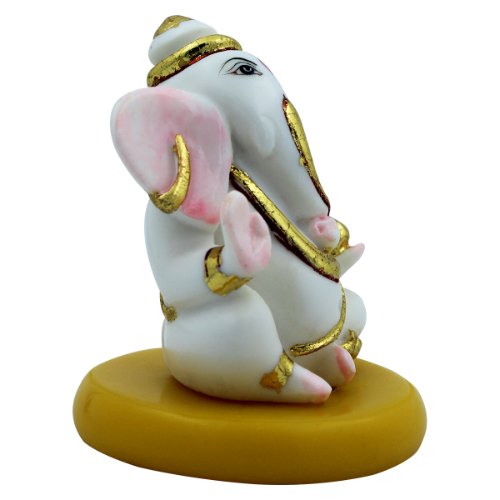 Artistic One Of A Kind Design Lord Ganesha Sitting White Colour Figurine With Golden Ornaments For Home Home Decor Home Decoration 5 Unique Design Lord Ganesha Sitting White Colour Idol With Golden Ornaments for Home Decor - Karigaari India Aesthetic Home Decor