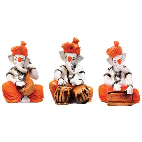 Artistic One Of A Kind Design Three Little Lord Ganesha Playing Instruments Figurine Orange Best Item For Home Home Decor Stylish Accent 3 Unique Design Three Little Lord Ganesha Playing Instruments Idol Orange Best Item for Home Decor - Karigaari India Aesthetic Home Decor