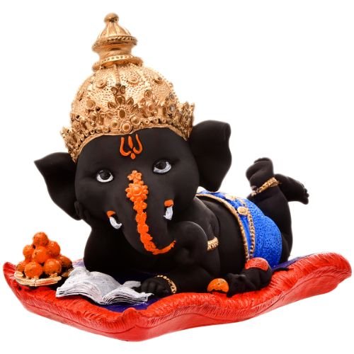 Unique Little Lord Ganesha Sleeping Idol Black Color Best Item for Home Decor - Karigaari India Aesthetic Home Decor