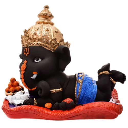 Unique Little Lord Ganesha Sleeping Idol Black Color Best Item for Home Decor - Karigaari India Aesthetic Home Decor