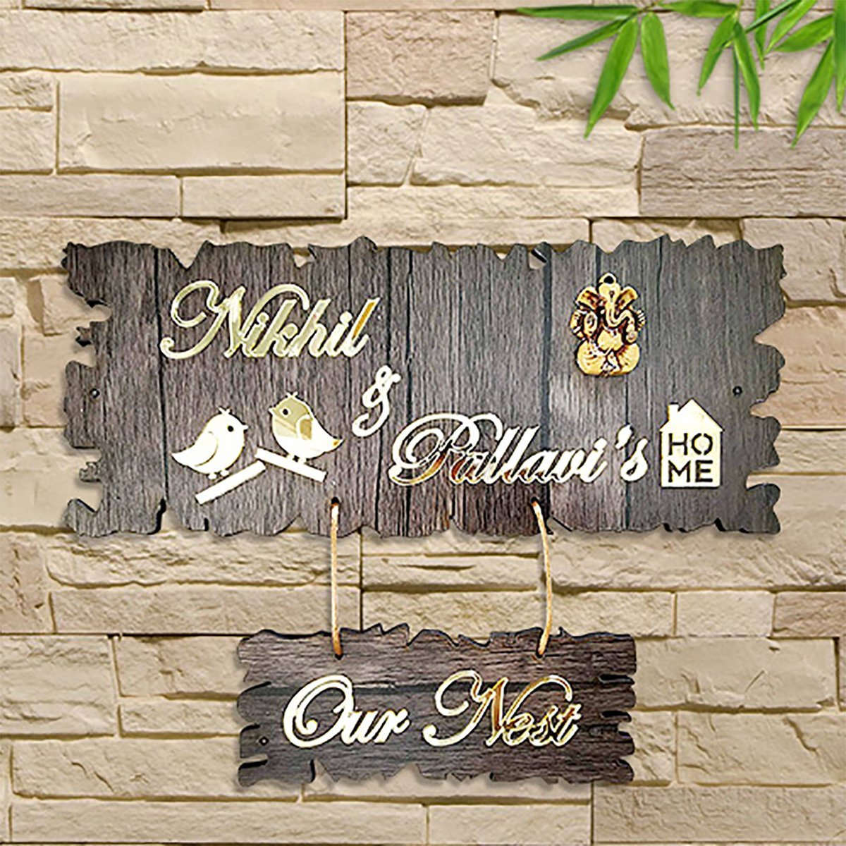 Artistic Robust Custom Sign For Office Timber Lovely Outdoor Entrance Modern Ornament 2 Sturdy Name Plate for Office Wooden Beautiful Outdoor Entrance - Karigaari India Aesthetic Home Decor