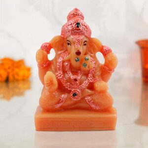 Small Lord Ganesha Sitting Idol Orange And Pink Color Best & Unique Item for Home Decor - Karigaari India Aesthetic Home Decor