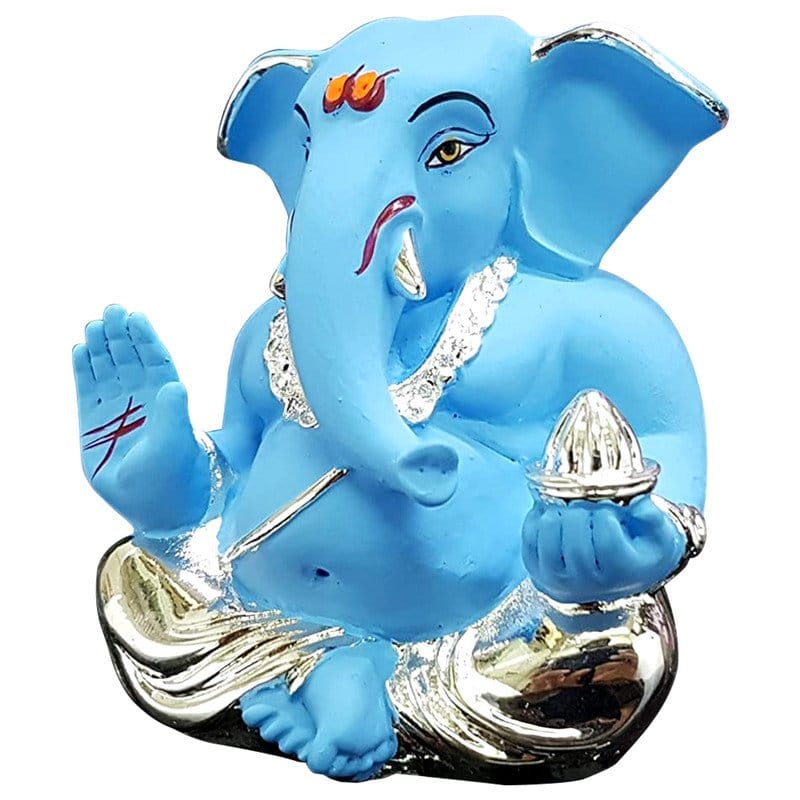 Artistic Stylish Ceramic Silver Plated Ganesha For Car Dashboard Modern Ornament 3 Ceramic Silver Plated Ganesha for Car Dashboard - Karigaari India Aesthetic Home Decor
