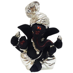 Ganesha Wearing Turban in Black & Silver Plating for Car - Karigaari India Aesthetic Home Decor