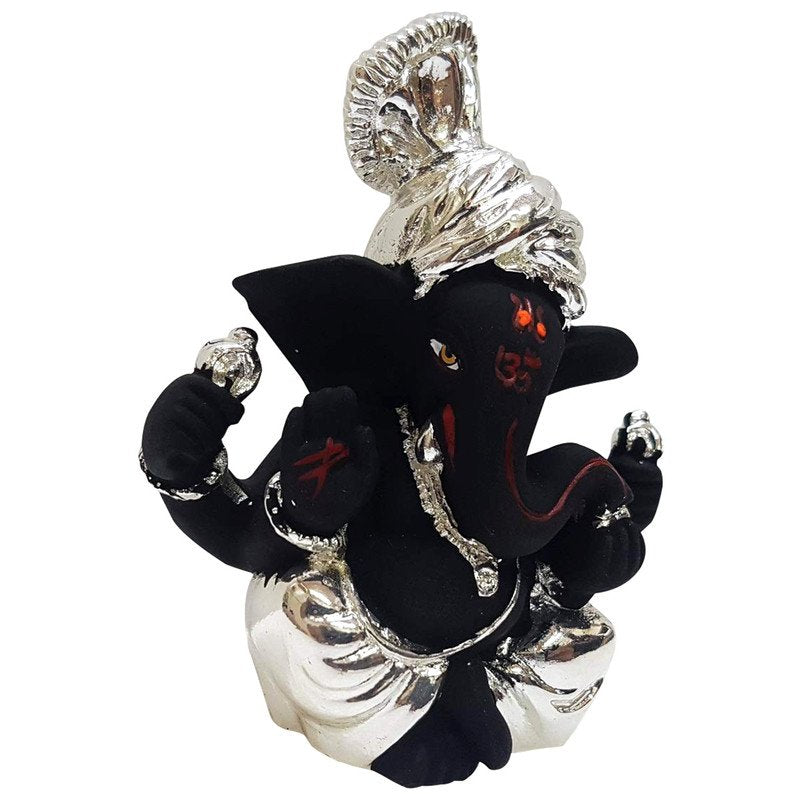 Artistic Stylish Ganesha Wearing Turban In Black Silver Plating For Car Modern Ornament 3 Ganesha Wearing Turban in Black & Silver Plating for Car - Karigaari India Aesthetic Home Decor