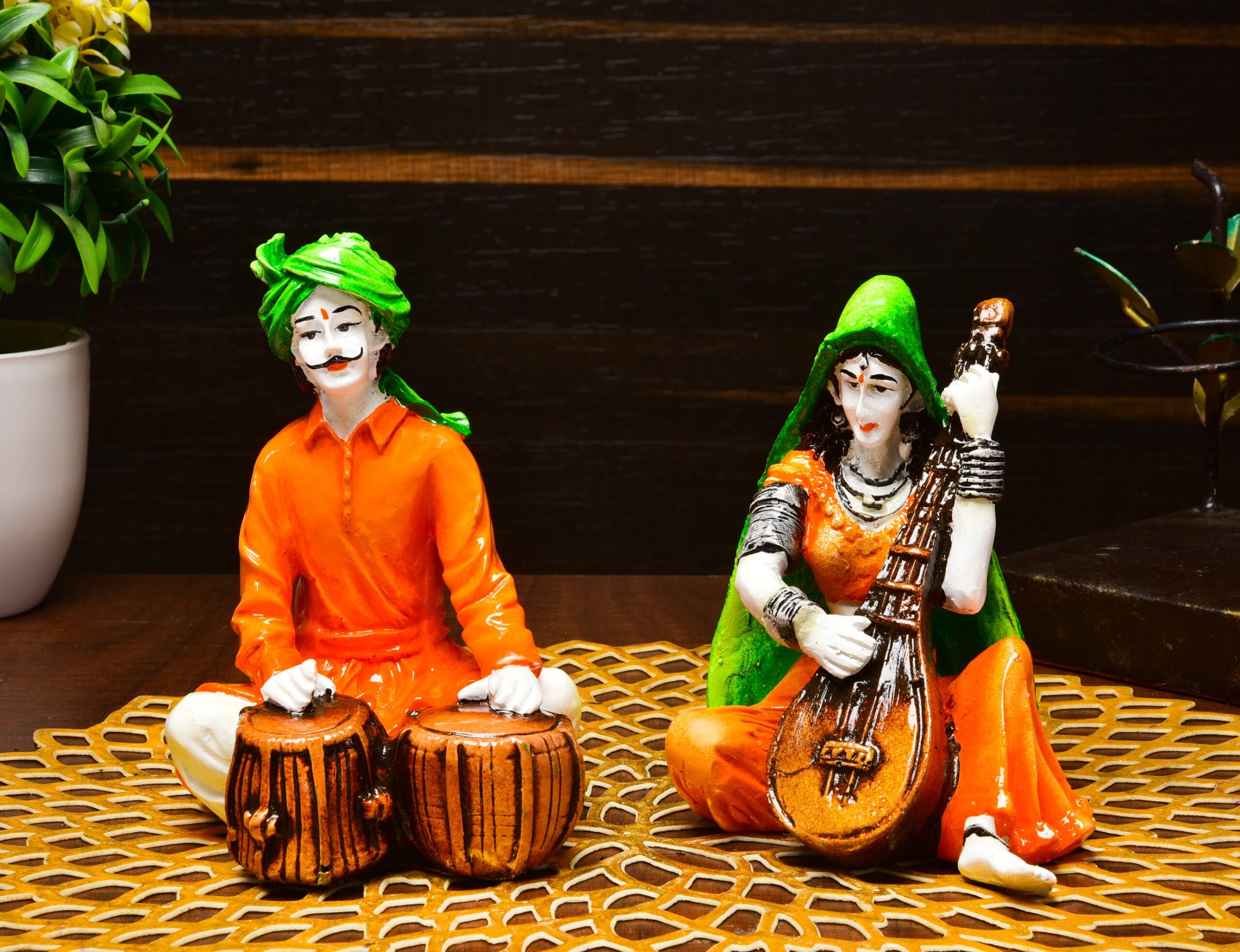 Artistic Stylish Tabla Rhythms Duo Indian Music Decoration Luxurious Accent 3 Tabla Rhythms Duo Indian Music Decor - Karigaari India Aesthetic Home Decor