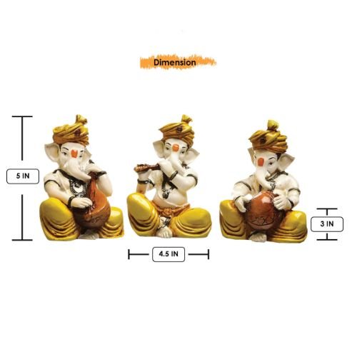 Artistic Three Little Lord Ganesha Playing Instruments Figurine Yellow Color Best For Home Home Decor Premium Home Decor 4 Three Little Lord Ganesha Playing Instruments Idol Yellow Color Best for Home Decor - Karigaari India Aesthetic Home Decor