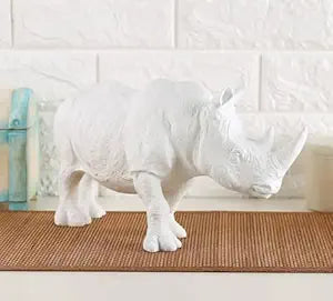 White Rhino Figurine Resin Decor - Elegant Style - Karigaari India Aesthetic Home Decor
