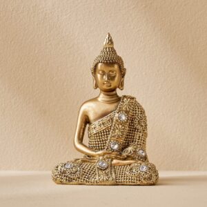 Antique Golden Buddha Statue for Home Decor Resin Meditating Idol with Crystal Detailing-Resin Sitting Buddha Idol for Home & Office Decor | Peace & Prosperity Showpiece Gift - Karigaari India Aesthetic Home Decor