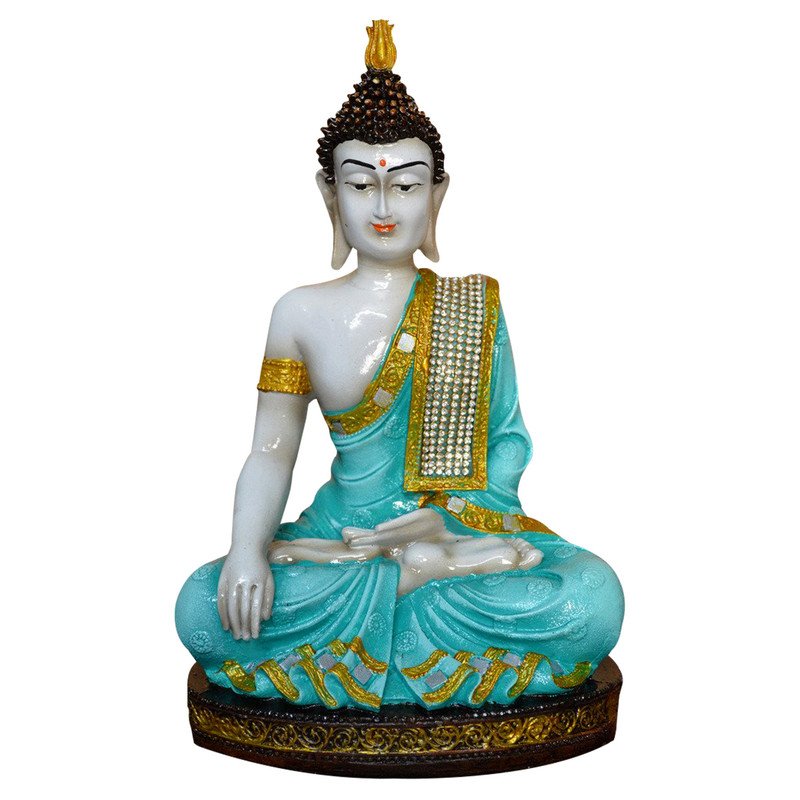 Chic Artisan Ployresin Golden And Sky Blue Colour Sitting Lord Buddha Figurine Display Piece Home Decor Office Home Decor Spiritual Gift Decorative Piece 3 Handcrafted Ployresin Golden And Sky Blue Colour Sitting Lord Buddha Statue Showpiece Home Decor/Office Decor/Spiritual Gift - Karigaari India Aesthetic Home Decor