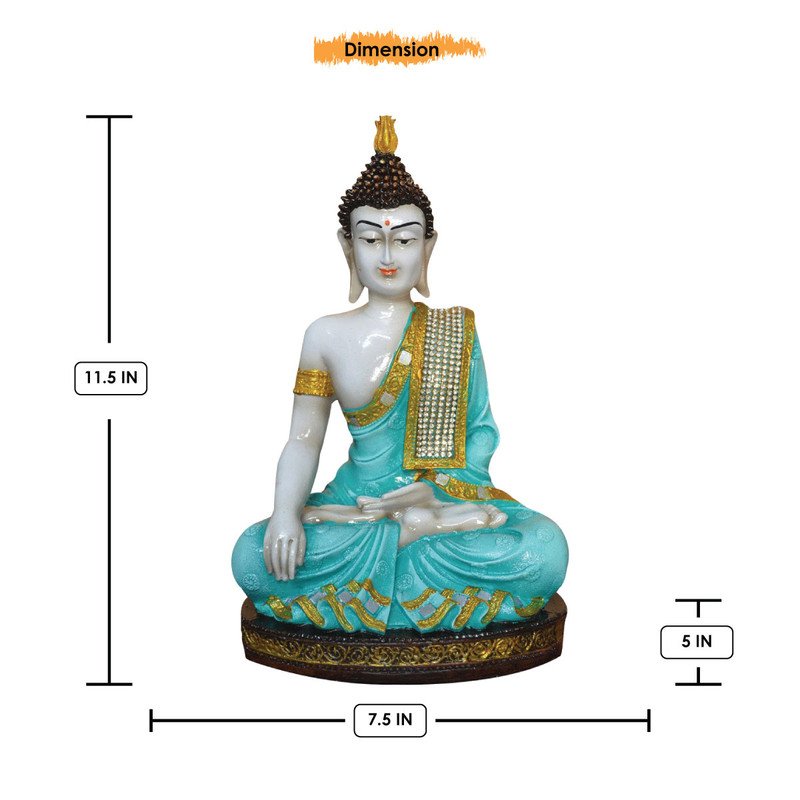 Chic Artisan Ployresin Golden And Sky Blue Colour Sitting Lord Buddha Figurine Display Piece Home Decor Office Home Decor Spiritual Gift Decorative Piece 4 Handcrafted Ployresin Golden And Sky Blue Colour Sitting Lord Buddha Statue Showpiece Home Decor/Office Decor/Spiritual Gift - Karigaari India Aesthetic Home Decor