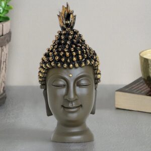 Handcrafted Ployresin Lord Buddha Face Statue Showpiece Home Decor/Office Decor/Spiritual Gift, Grey Colour - Karigaari India Aesthetic Home Decor