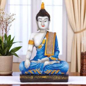 Handcrafted Ployresin Lord Buddha Meditating  Statue Showpiece Home Decor/Office Decor/Spiritual Gift, Blue - Karigaari India Aesthetic Home Decor