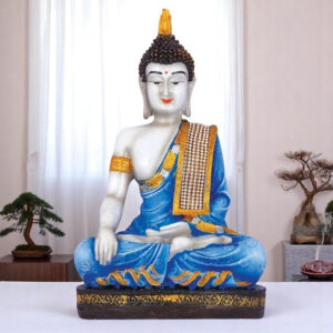 Handcrafted Ployresin Lord Buddha Meditating  Statue Showpiece Home Decor/Office Decor/Spiritual Gift, Blue - Karigaari India Aesthetic Home Decor