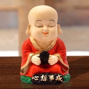 Handcrafted Ployresin Lord Buddha Orange Colour Sitting Statue Sitting Showpiece Home Decor/Office Decor/Spiritual Gift - Karigaari India Aesthetic Home Decor