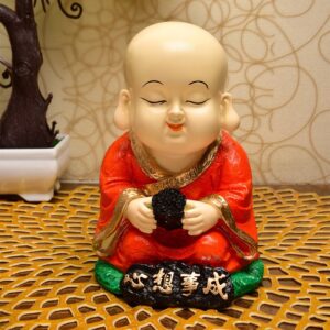 Handcrafted Ployresin Lord Buddha Orange Colour Sitting Statue Sitting Showpiece Home Decor/Office Decor/Spiritual Gift - Karigaari India Aesthetic Home Decor